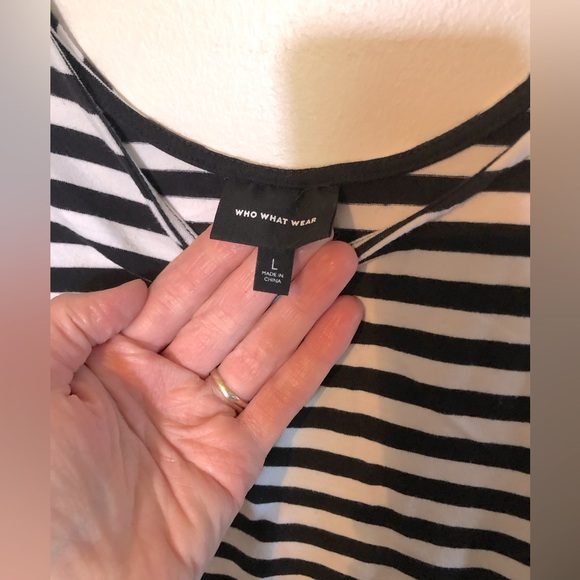 Who What Wear Classic Black and White Striped Sleeveless Long Summer Dress - Picture 3 of 7